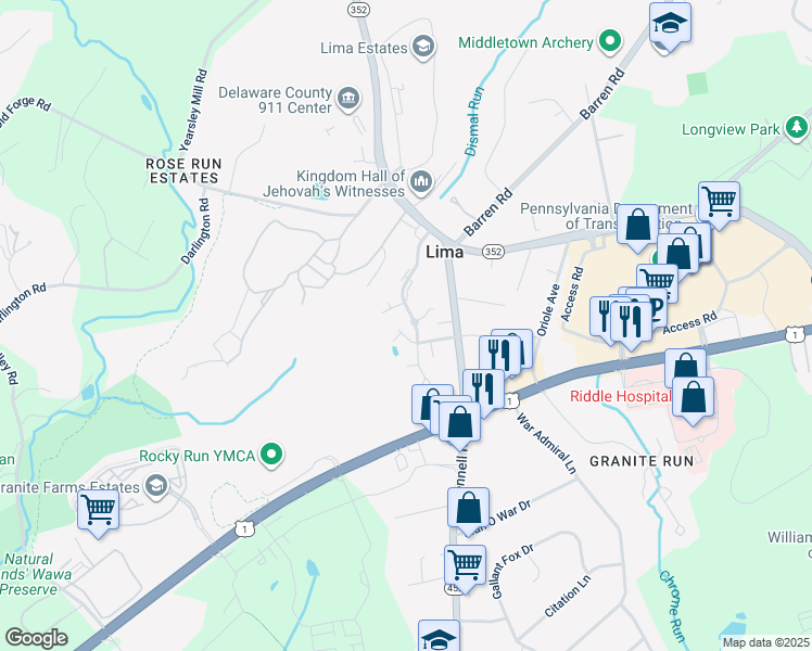 map of restaurants, bars, coffee shops, grocery stores, and more near 83 Talbot Court in Media