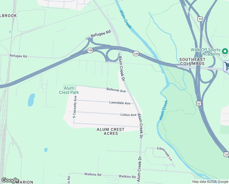 map of restaurants, bars, coffee shops, grocery stores, and more near 2377 Bellevue Avenue in Columbus