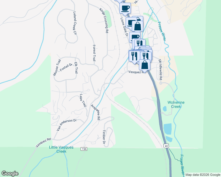 map of restaurants, bars, coffee shops, grocery stores, and more near 153 Idlewild Lane in Parshall