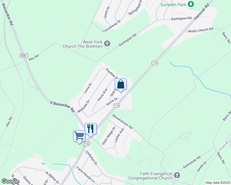map of restaurants, bars, coffee shops, grocery stores, and more near 209 Stitt Drive in York