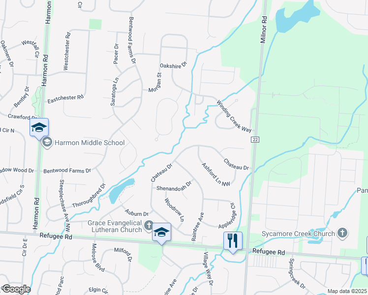map of restaurants, bars, coffee shops, grocery stores, and more near 8804 Chateau Drive in Pickerington