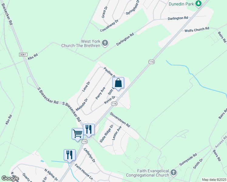 map of restaurants, bars, coffee shops, grocery stores, and more near 209 Stitt Drive in York