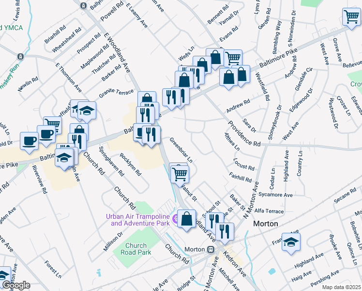 map of restaurants, bars, coffee shops, grocery stores, and more near 937 Greenbriar Lane in Springfield