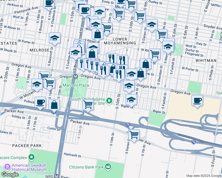 map of restaurants, bars, coffee shops, grocery stores, and more near 1018 Mollbore Terrace in Philadelphia