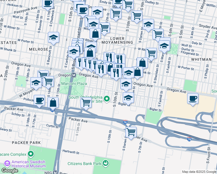 map of restaurants, bars, coffee shops, grocery stores, and more near 1018 Mollbore Terrace in Philadelphia