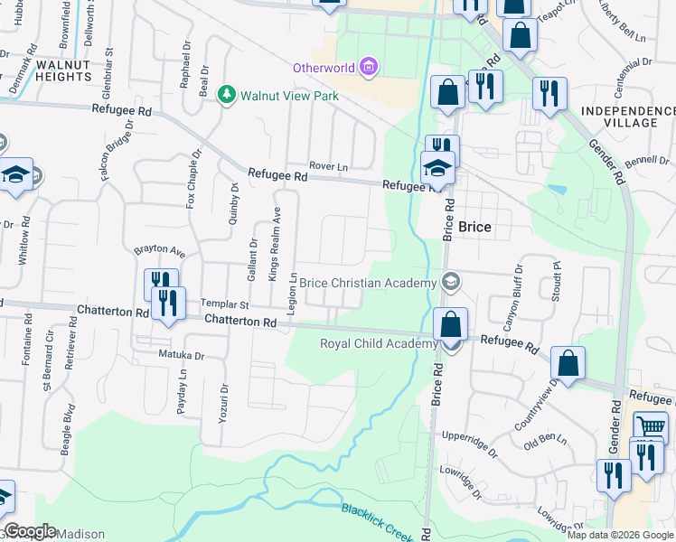 map of restaurants, bars, coffee shops, grocery stores, and more near 5891 Damsel Drive in Columbus