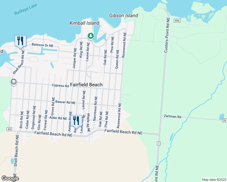 map of restaurants, bars, coffee shops, grocery stores, and more near 13353 Queen Road Northeast in Thornville