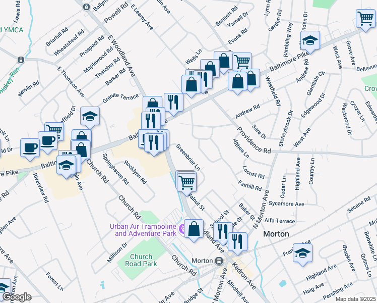 map of restaurants, bars, coffee shops, grocery stores, and more near 937 Greenbriar Lane in Springfield