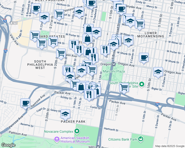 map of restaurants, bars, coffee shops, grocery stores, and more near 2826 South 16th Street in Philadelphia