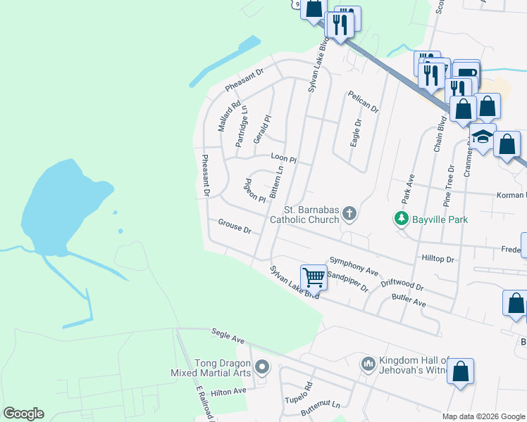 map of restaurants, bars, coffee shops, grocery stores, and more near 51 Woodland Road in Berkeley Township