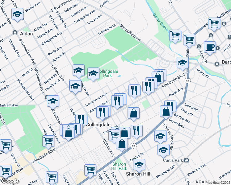 map of restaurants, bars, coffee shops, grocery stores, and more near 302 Jackson Avenue in Collingdale