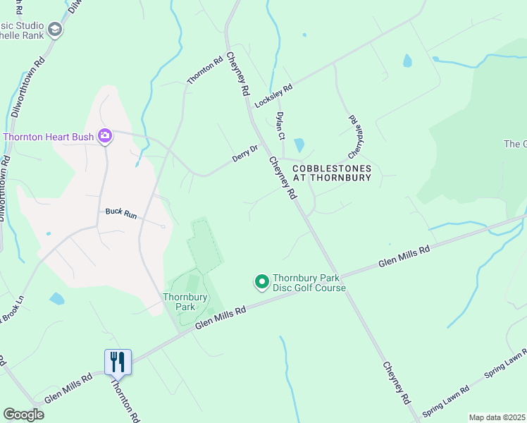 map of restaurants, bars, coffee shops, grocery stores, and more near 10 Glen Meadow Drive in Delaware County