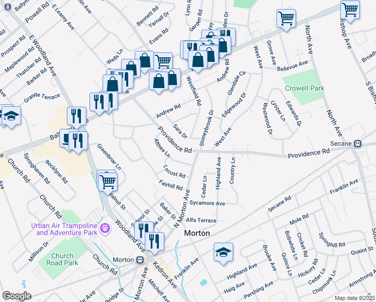 map of restaurants, bars, coffee shops, grocery stores, and more near 772 East Providence Road in Aldan