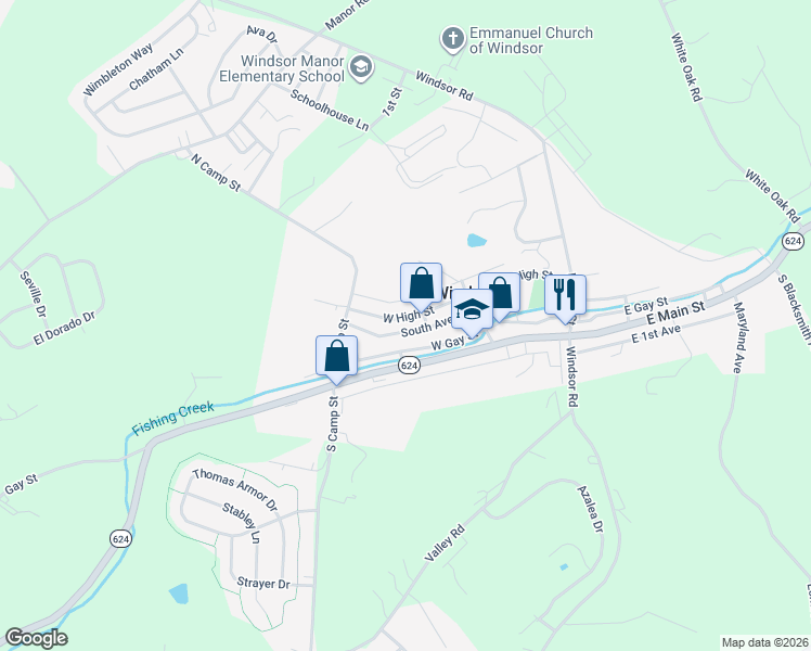 map of restaurants, bars, coffee shops, grocery stores, and more near 47 West High Street in Windsor