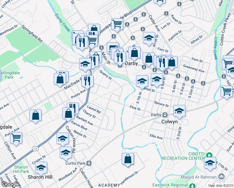 map of restaurants, bars, coffee shops, grocery stores, and more near 911 Lawrence Avenue in Darby