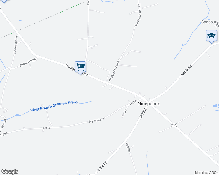 map of restaurants, bars, coffee shops, grocery stores, and more near 1430 Georgetown Road in Quarryville