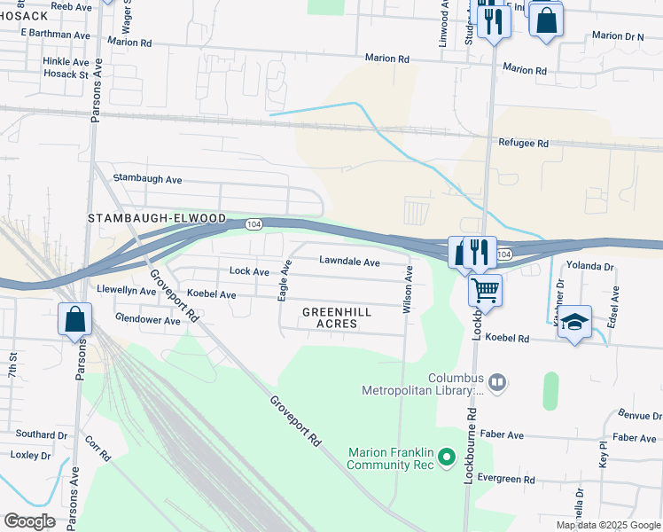 map of restaurants, bars, coffee shops, grocery stores, and more near 848 Lock Avenue in Columbus