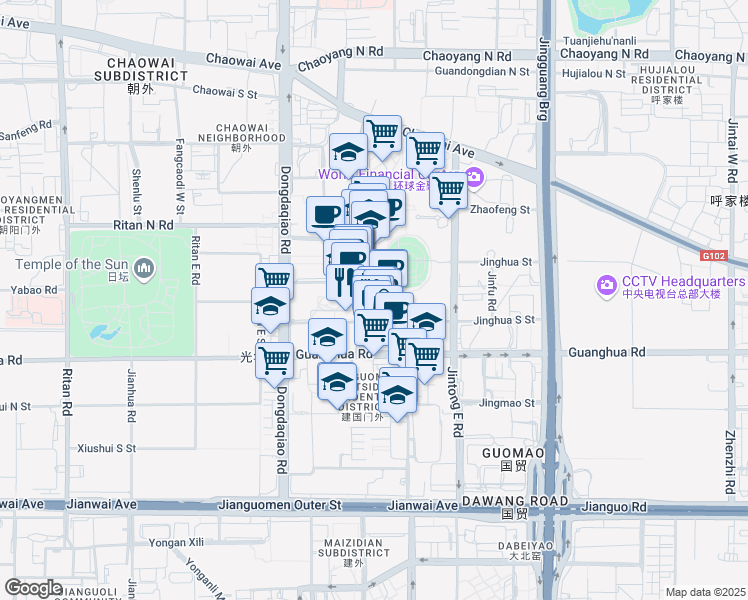 map of restaurants, bars, coffee shops, grocery stores, and more near in 