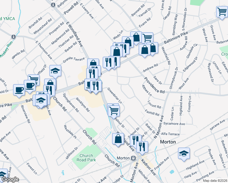 map of restaurants, bars, coffee shops, grocery stores, and more near 932 Greenbriar Lane in Springfield