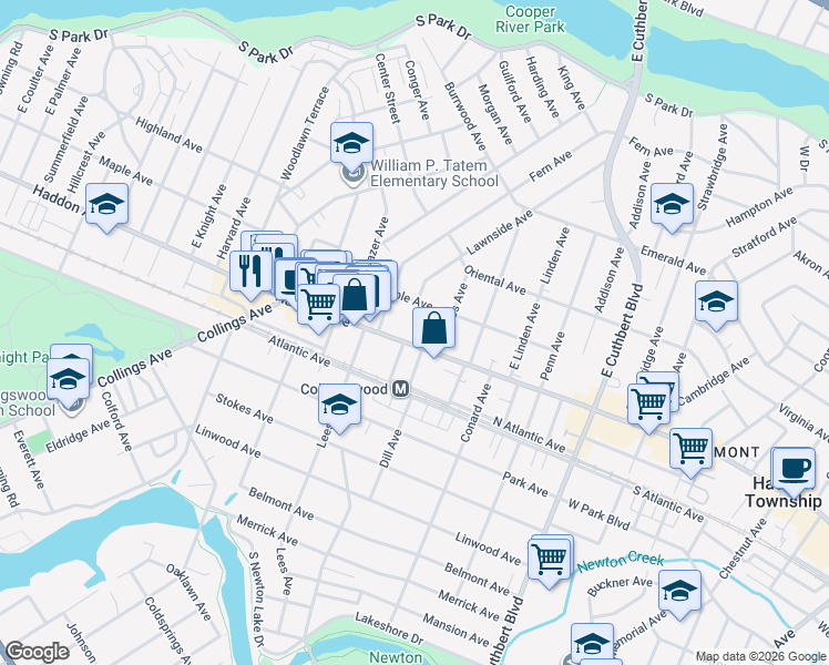 map of restaurants, bars, coffee shops, grocery stores, and more near 864 Haddon Avenue in Collingswood