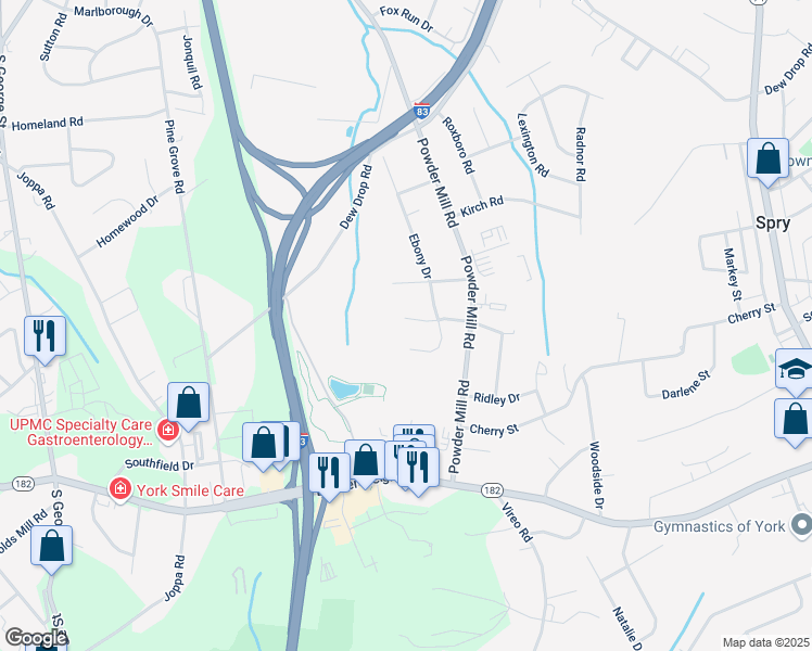 map of restaurants, bars, coffee shops, grocery stores, and more near 168 Vinmar Drive in York