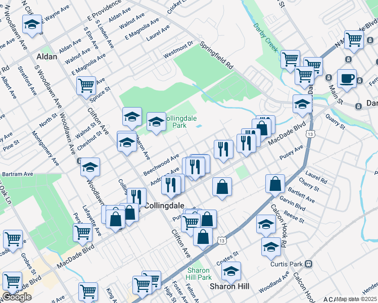 map of restaurants, bars, coffee shops, grocery stores, and more near 302 Jackson Avenue in Collingdale