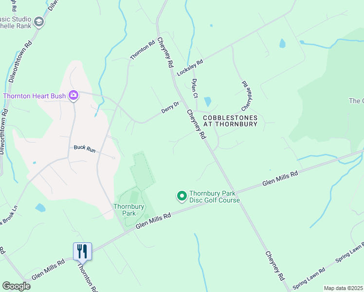 map of restaurants, bars, coffee shops, grocery stores, and more near 10 Glen Meadow Drive in Delaware County