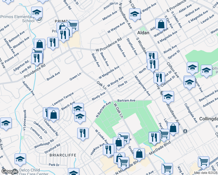 map of restaurants, bars, coffee shops, grocery stores, and more near 518 Rively Avenue in Glenolden