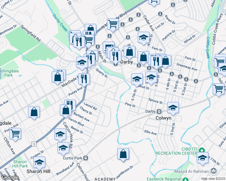 map of restaurants, bars, coffee shops, grocery stores, and more near 911 Lawrence Avenue in Darby