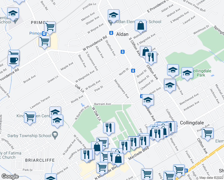 map of restaurants, bars, coffee shops, grocery stores, and more near 232 Spruce Street in Glenolden