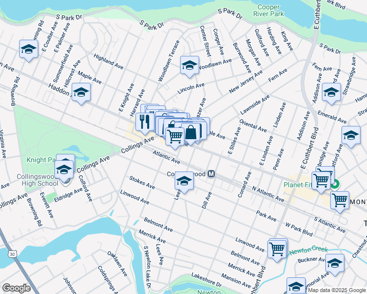 map of restaurants, bars, coffee shops, grocery stores, and more near 24 Irvin Avenue in Collingswood