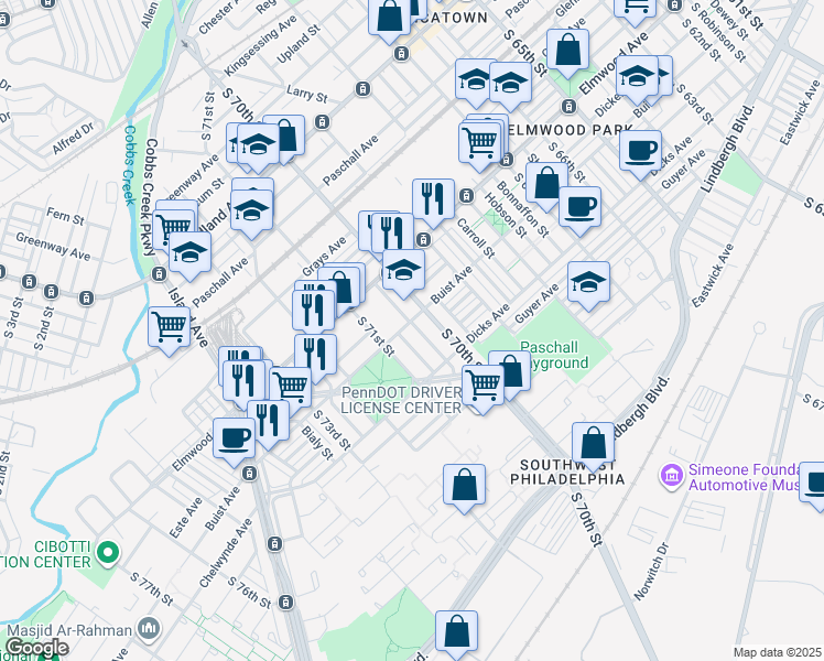 map of restaurants, bars, coffee shops, grocery stores, and more near 2606 South Muhfeld Street in Philadelphia