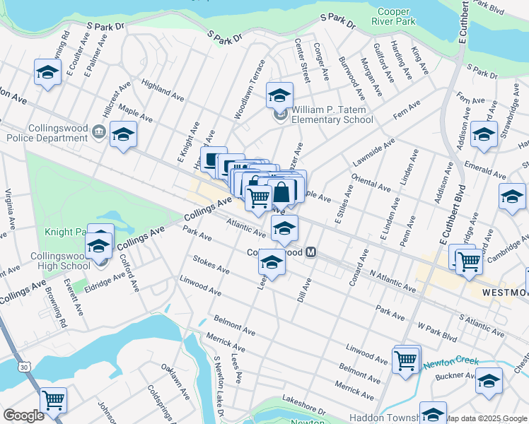 map of restaurants, bars, coffee shops, grocery stores, and more near 24 Irvin Avenue in Collingswood