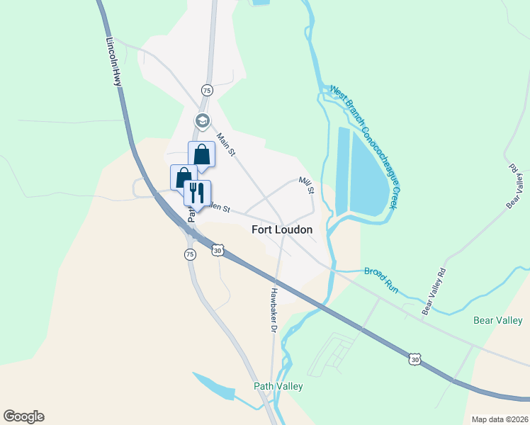 map of restaurants, bars, coffee shops, grocery stores, and more near in Fort Loudon