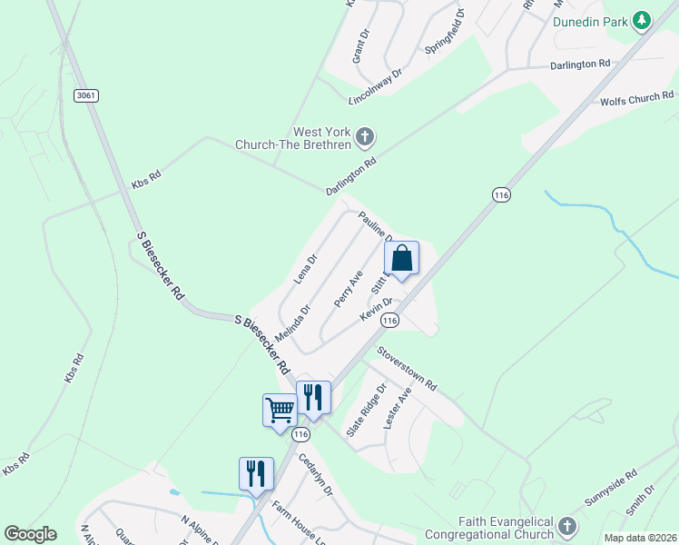 map of restaurants, bars, coffee shops, grocery stores, and more near 222 Perry Avenue in York