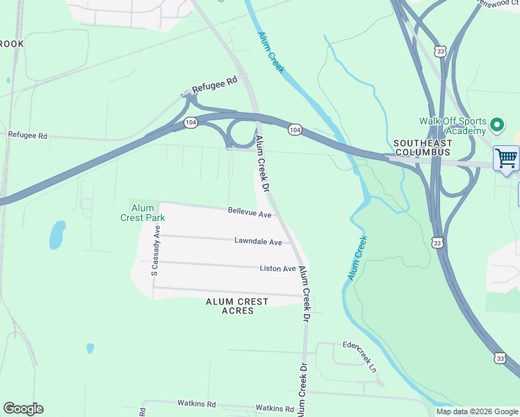 map of restaurants, bars, coffee shops, grocery stores, and more near 2377 Bellevue Avenue in Columbus