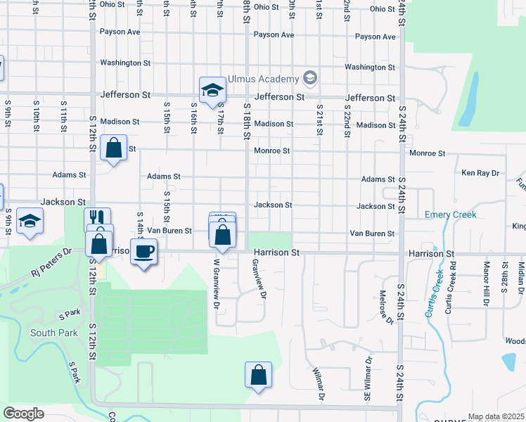 map of restaurants, bars, coffee shops, grocery stores, and more near 1324 South 19th Street in Quincy