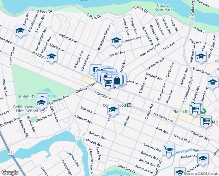 map of restaurants, bars, coffee shops, grocery stores, and more near 24 Irvin Avenue in Collingswood