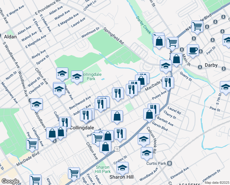 map of restaurants, bars, coffee shops, grocery stores, and more near 236 Wolfenden Avenue in Collingdale