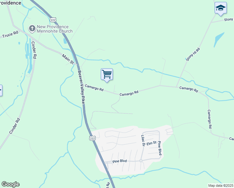 map of restaurants, bars, coffee shops, grocery stores, and more near Camargo Road in New Providence