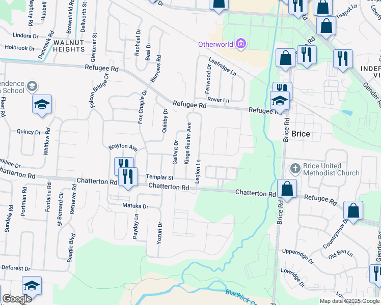 map of restaurants, bars, coffee shops, grocery stores, and more near 3188 Kings Realm Avenue in Columbus