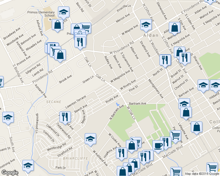map of restaurants, bars, coffee shops, grocery stores, and more near 606 Magnolia Avenue in Glenolden