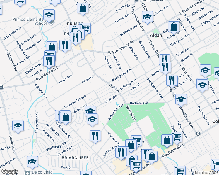map of restaurants, bars, coffee shops, grocery stores, and more near 606 Magnolia Avenue in Glenolden