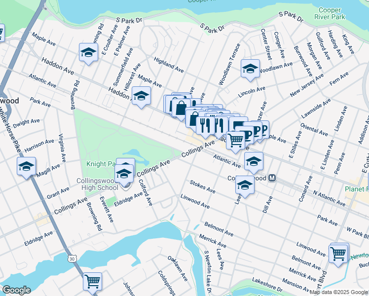 map of restaurants, bars, coffee shops, grocery stores, and more near 116 West Collings Avenue in Collingswood