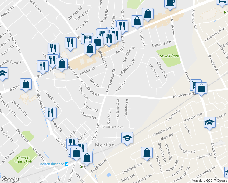 map of restaurants, bars, coffee shops, grocery stores, and more near 1094 West Avenue in Springfield