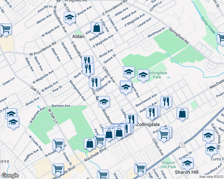 map of restaurants, bars, coffee shops, grocery stores, and more near 819 Bartram Avenue in Collingdale