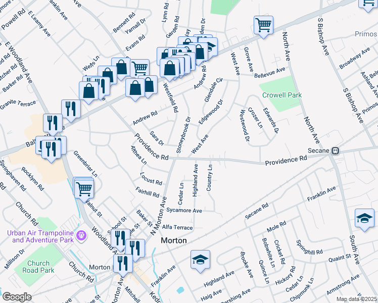 map of restaurants, bars, coffee shops, grocery stores, and more near 1094 West Avenue in Springfield