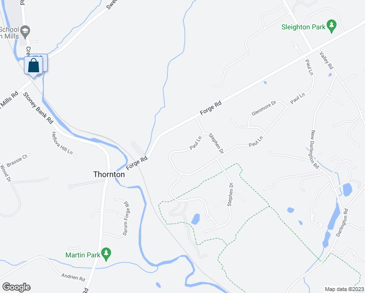 map of restaurants, bars, coffee shops, grocery stores, and more near 5 Paul Lane in Glen Mills