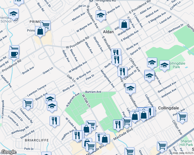 map of restaurants, bars, coffee shops, grocery stores, and more near 239 Spruce Street in Glenolden
