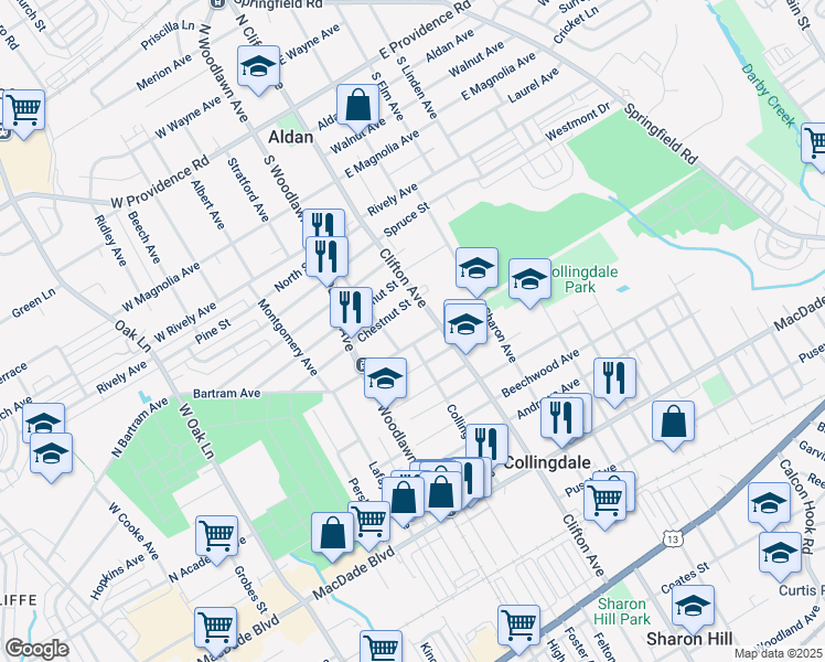 map of restaurants, bars, coffee shops, grocery stores, and more near 819 Bartram Avenue in Collingdale